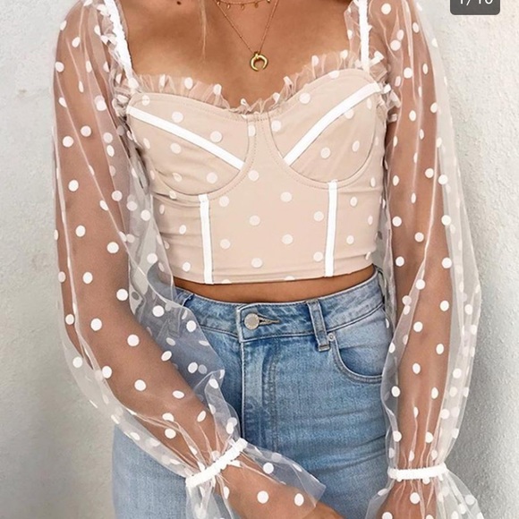 polka dot mesh crop top